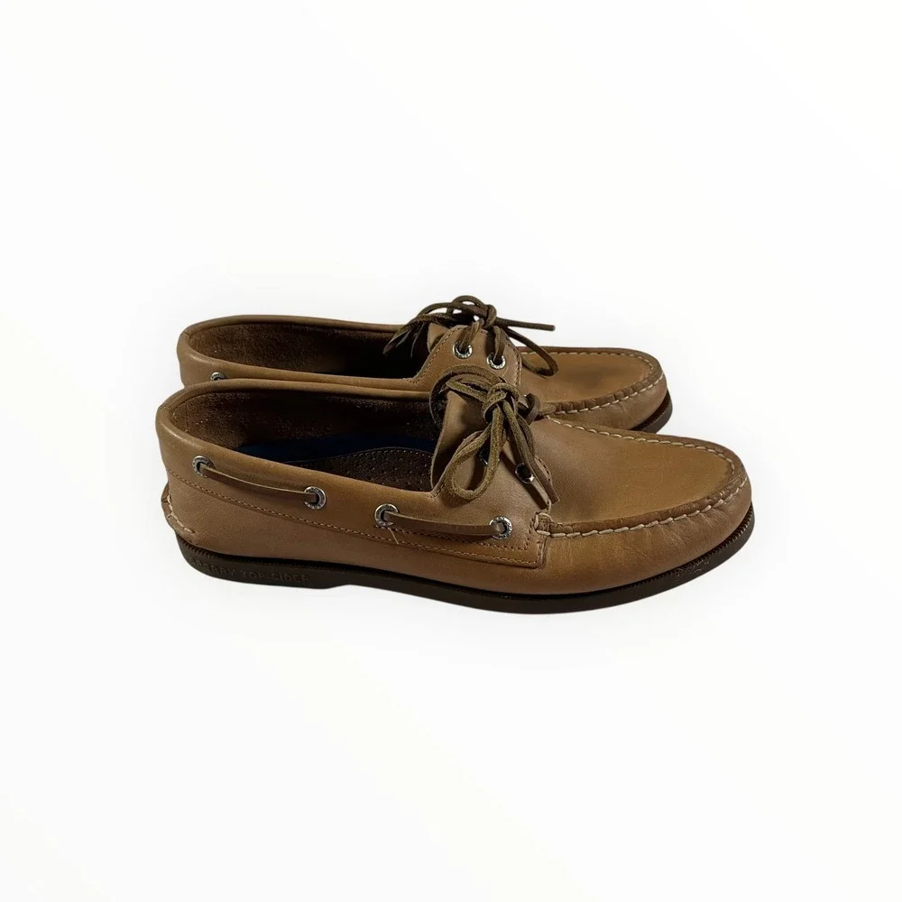Sperry Authentic Original Boat Shoes Men's Tan Leather Lace Up Moc Toe Size 8